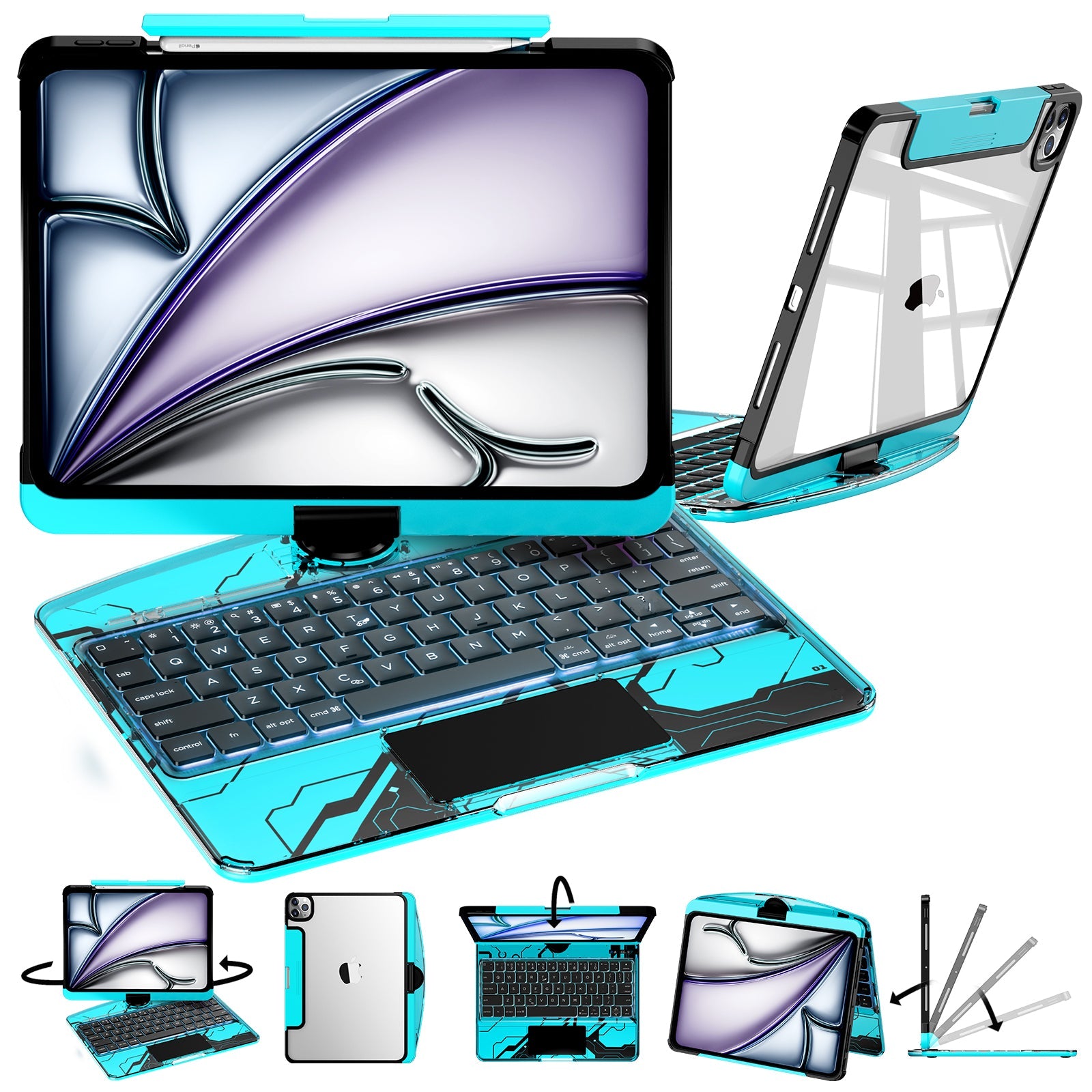 NAIDUN Transparent  iPad keyboard case 360° transparent iPad keyboard