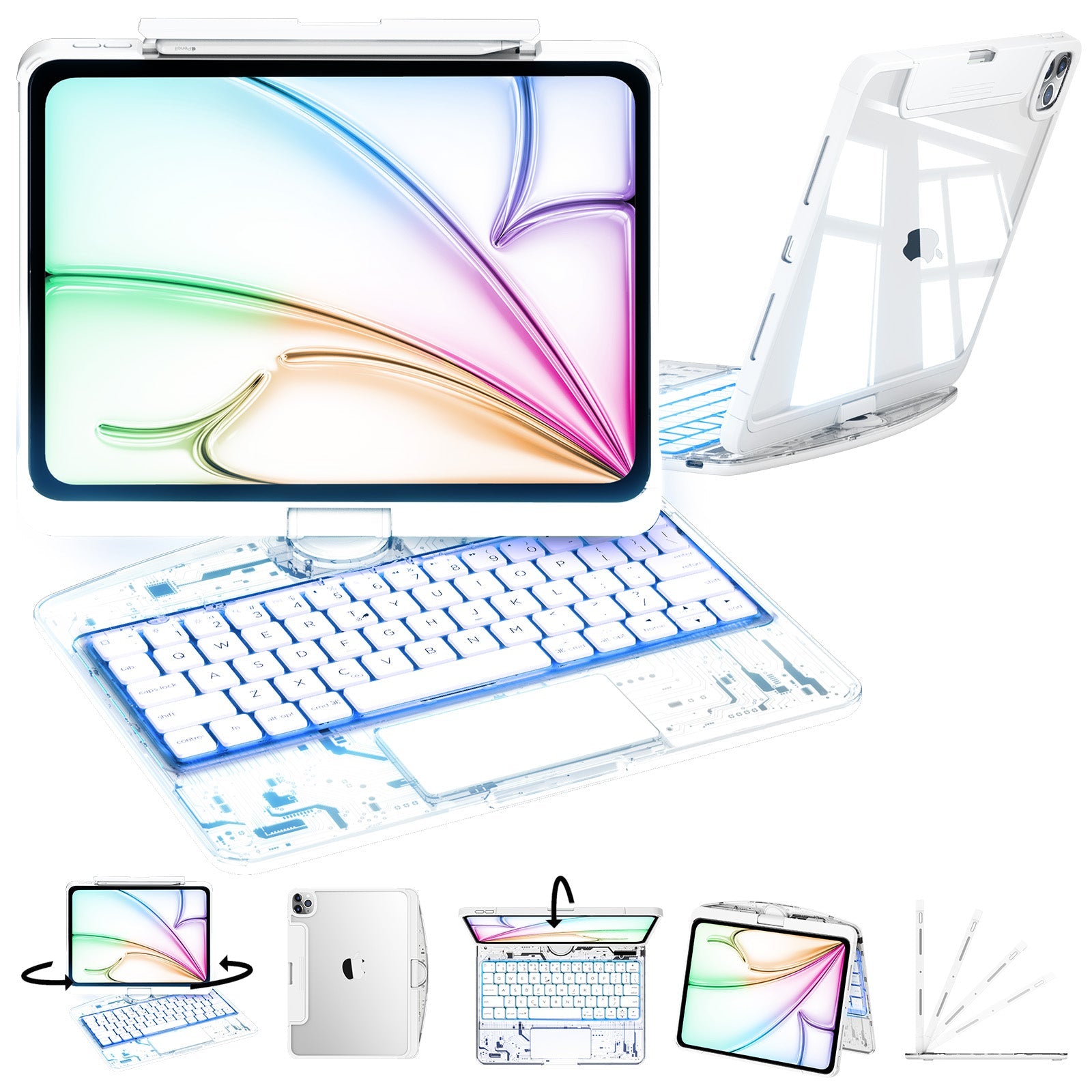 NAIDUN Transparent  iPad keyboard case 360° transparent iPad keyboard