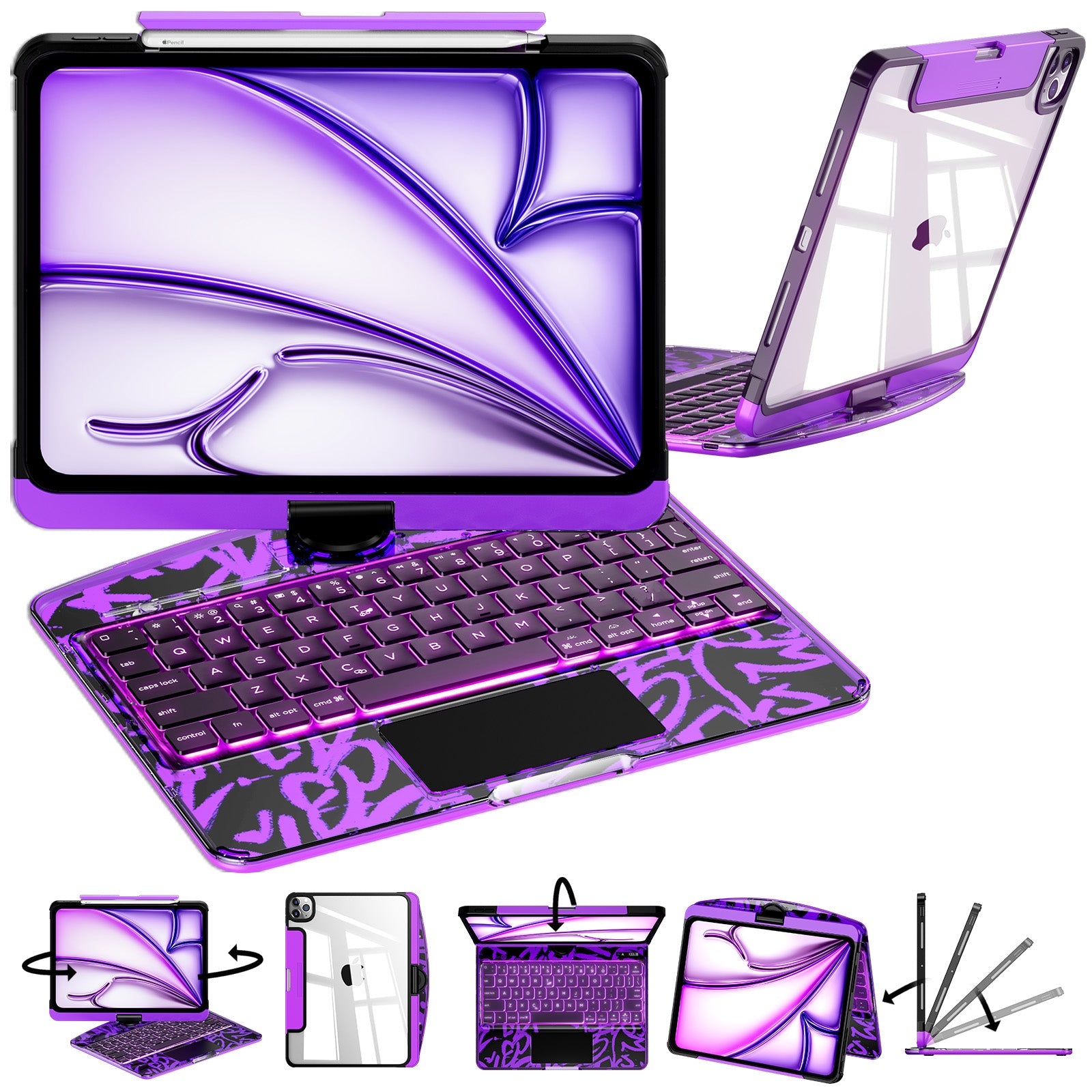 NAIDUN Transparent  iPad keyboard case 360° transparent iPad keyboard