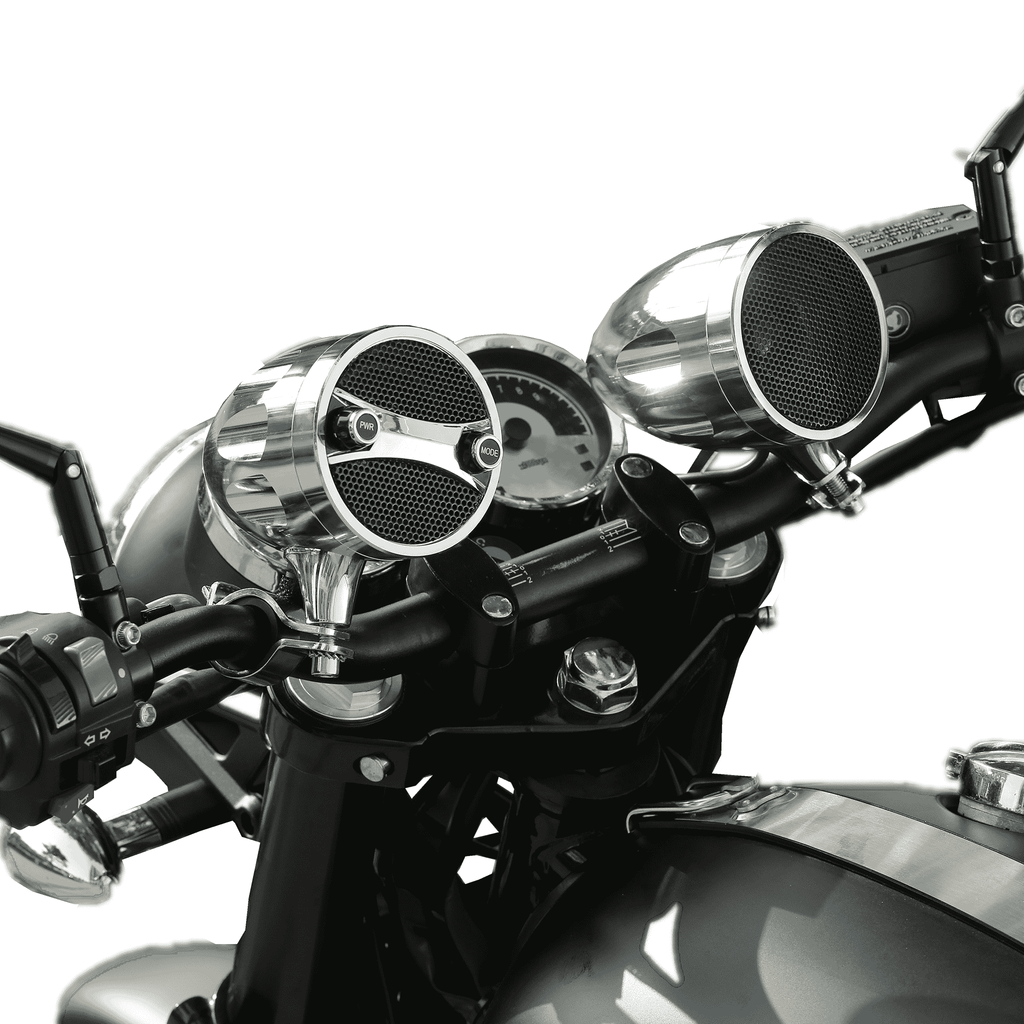 KSPEAKER S7CH chrome motorcycle speakers mounted on handlebar
