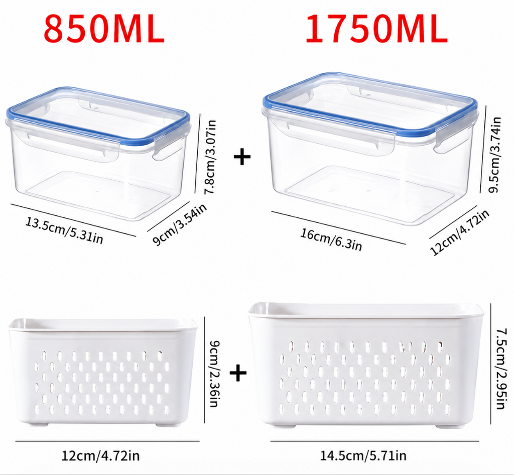 Fruit Storage Containers with Colander Lids (4-Pack) – Fridge Organizer & Fresh Produce Keeper