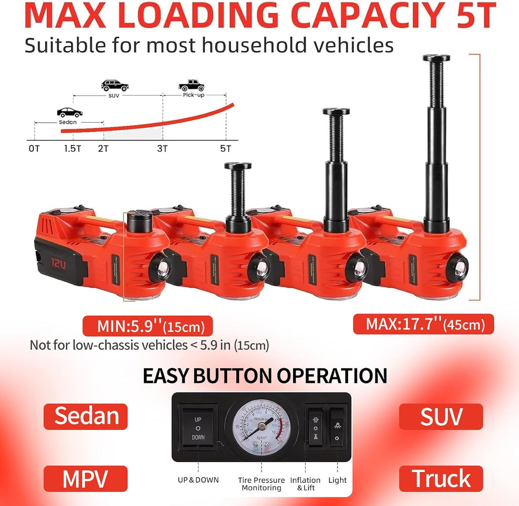 Electric Car Jack Hydraulic Kit 5T Tire Inflator Pump Car Lift Tool