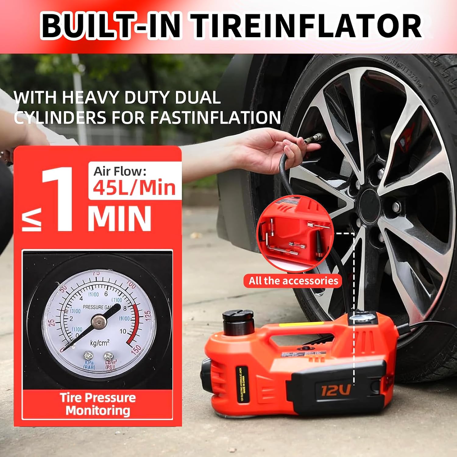 Electric Car Jack Hydraulic Kit 5T Tire Inflator Pump Car Lift Tool
