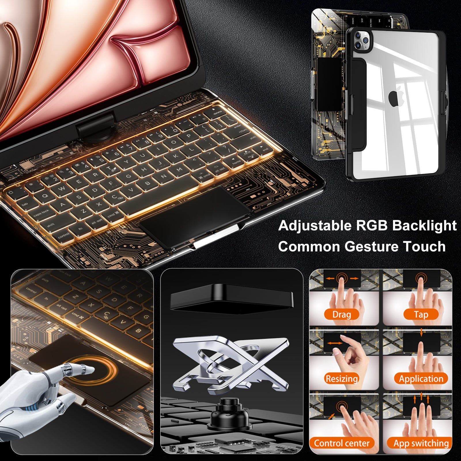 NAIDUN Transparent  iPad keyboard case 360° transparent iPad keyboard
