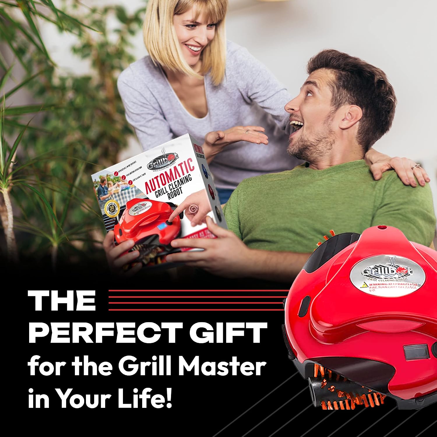 Electric Grill Brush, Automatic Grill Cleaning Robot, Red