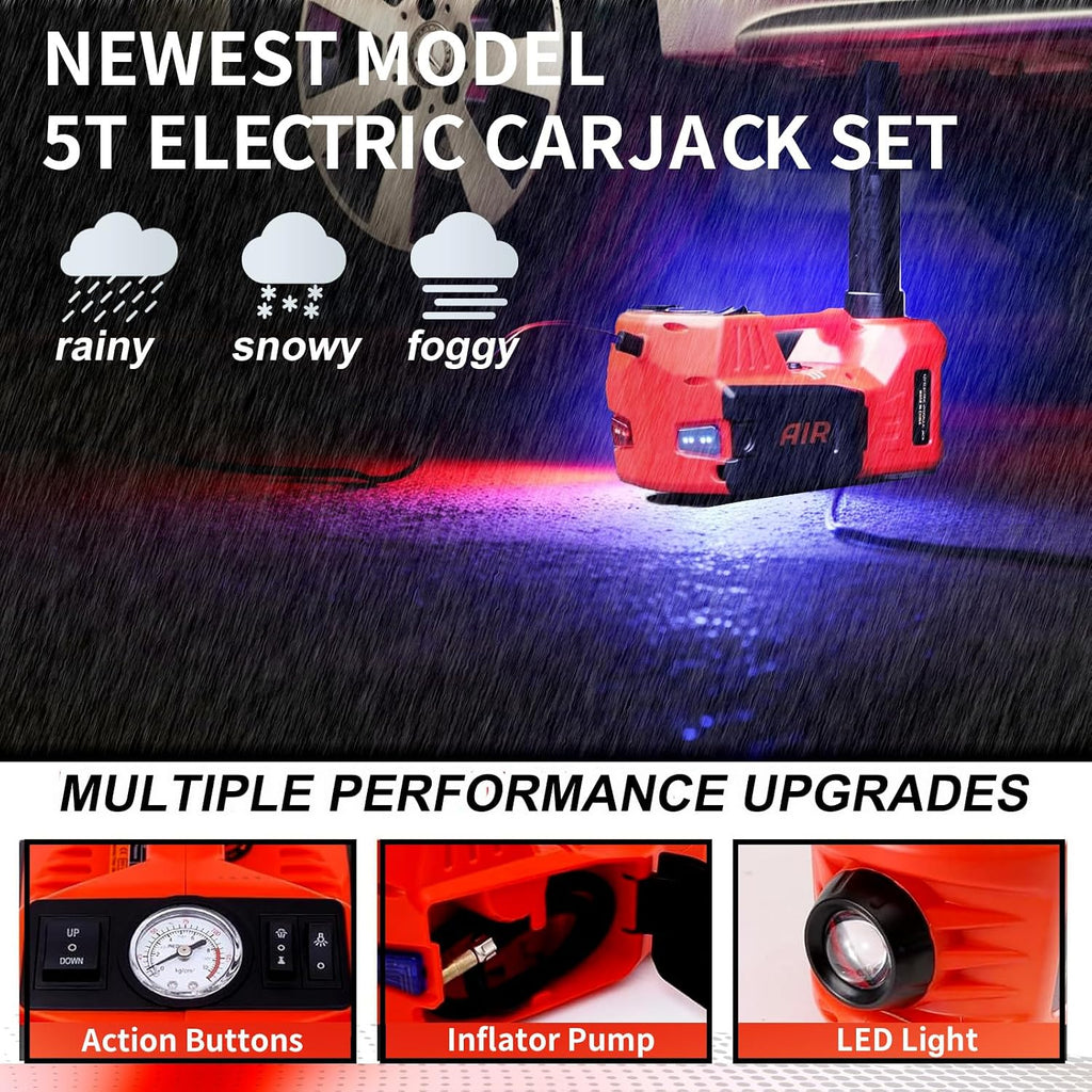 Electric Car Jack Hydraulic Kit 5T Tire Inflator Pump Car Lift Tool