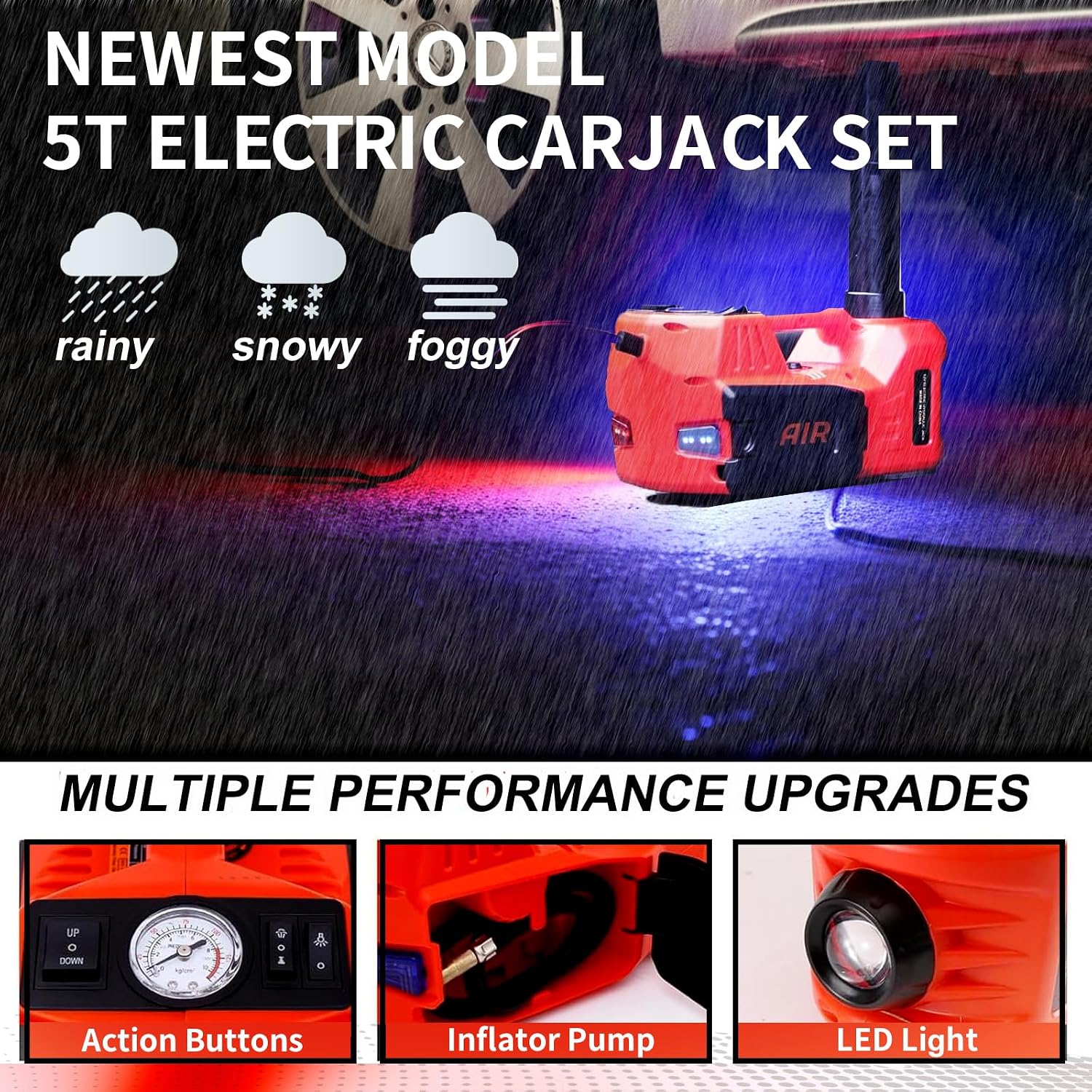 Electric Car Jack Hydraulic Kit 5T Tire Inflator Pump Car Lift Tool