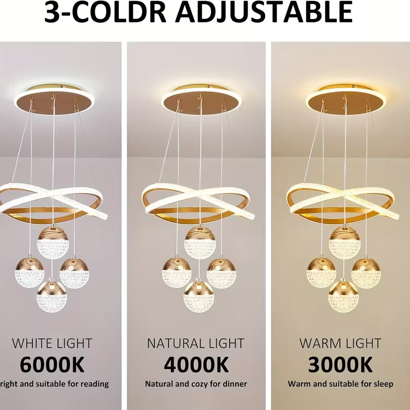 Modern LED Chandeliers 3-Color Dimmable Pendant Light