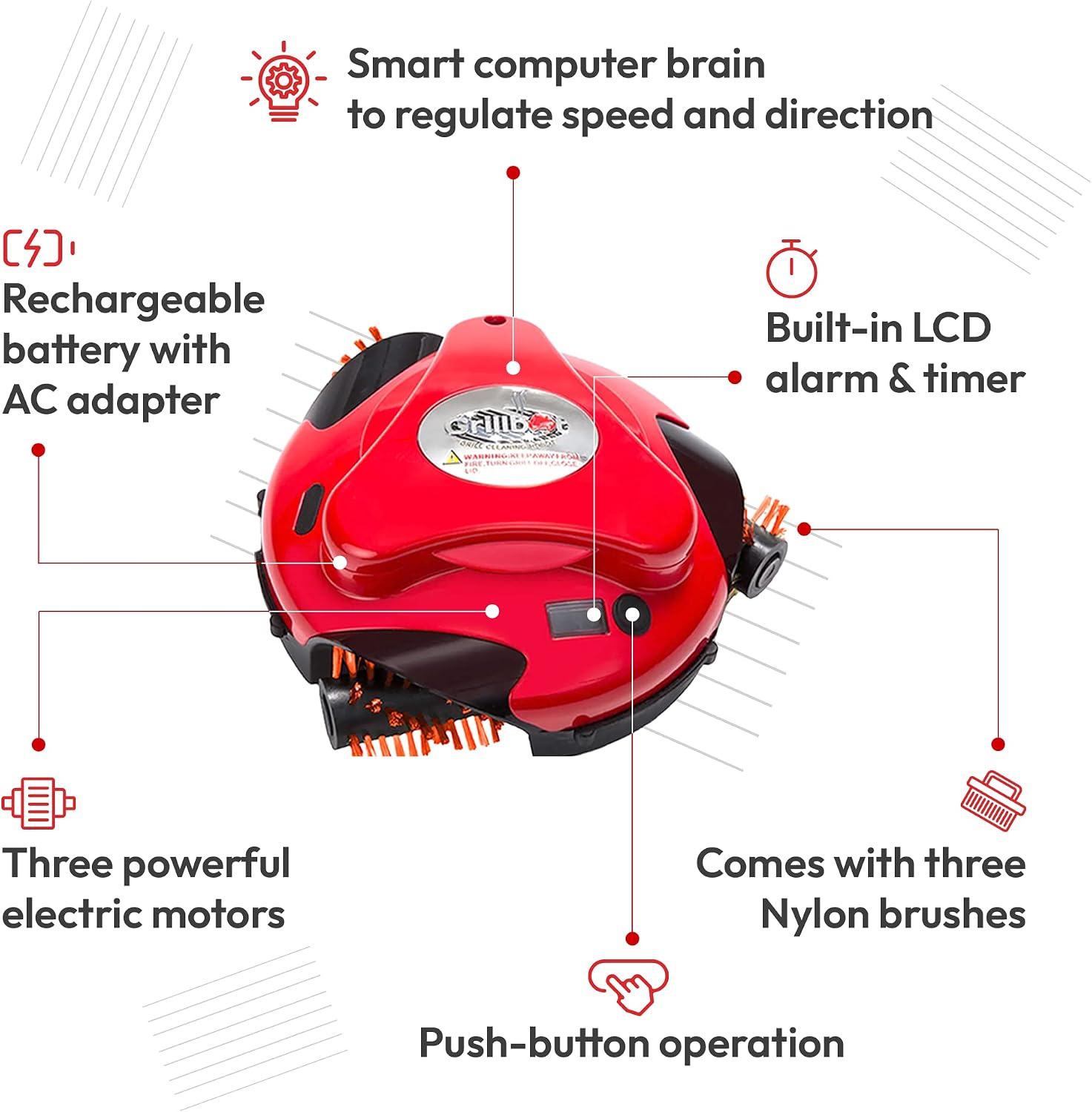 Electric Grill Brush, Automatic Grill Cleaning Robot, Red