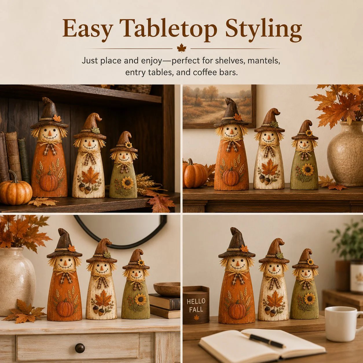 🍂Vintage Wooden Scarecrow Fall Decor Set