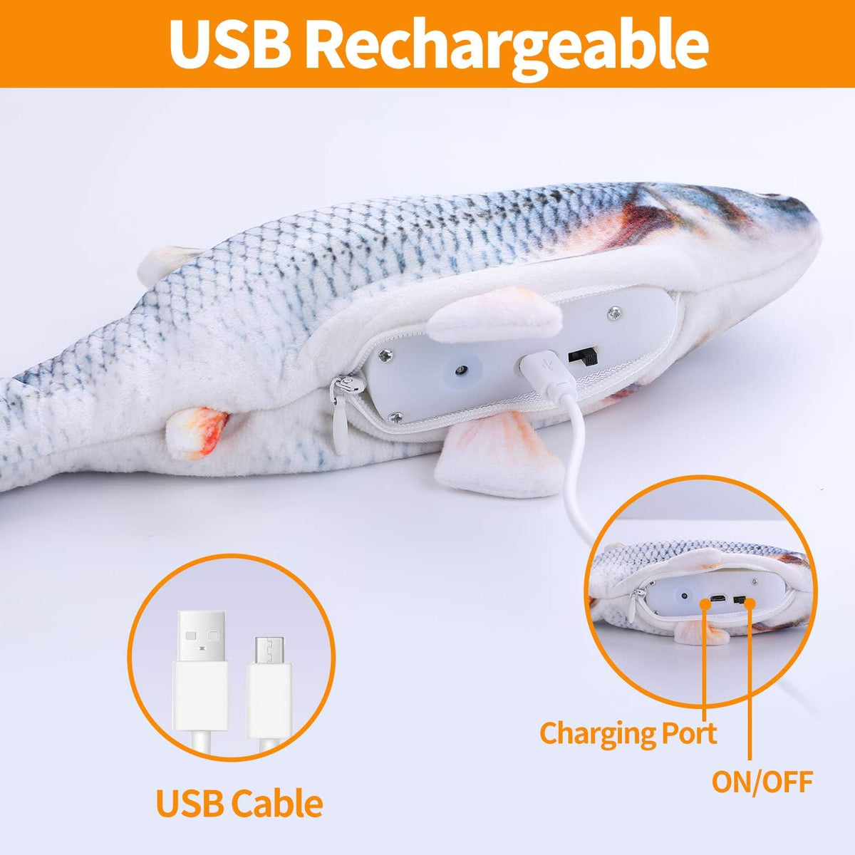 Fish Cat Toy, 2 Pack Electric Floppy Fish Cat Toys 11" Interactive Moving Fish Catnip Indoor Toys Pets