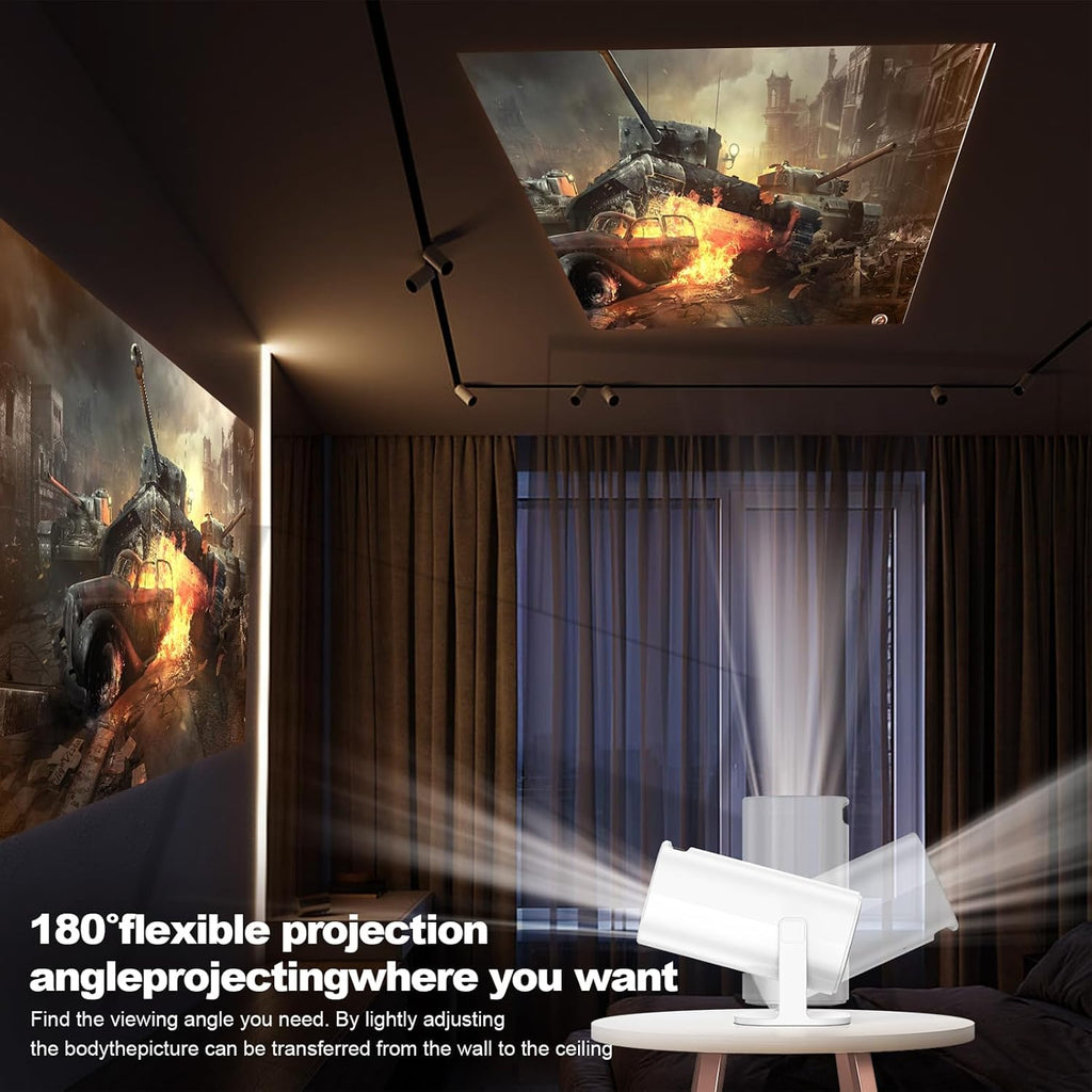 Projector - 4K 1080P Support | Android 11.0 | Bluetooth 5.2 | 6 2.4/5G | 300 ANSI 10000LM | Auto Trapezoidal Correction | 16:9 & 4:3 | USB AUX | 180°Rotatable