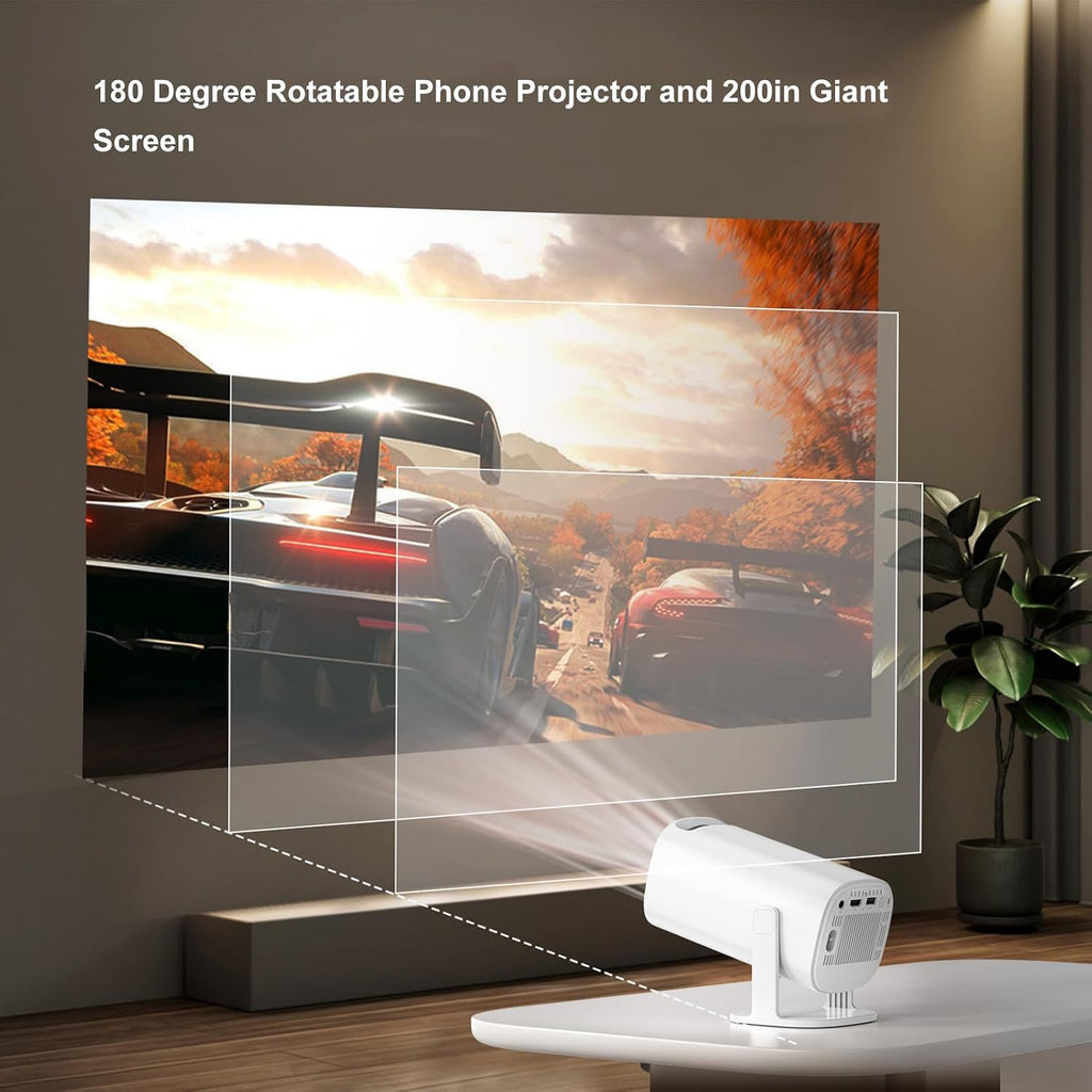 Projector - 4K 1080P Support | Android 11.0 | Bluetooth 5.2 | 6 2.4/5G | 300 ANSI 10000LM | Auto Trapezoidal Correction | 16:9 & 4:3 | USB AUX | 180°Rotatable