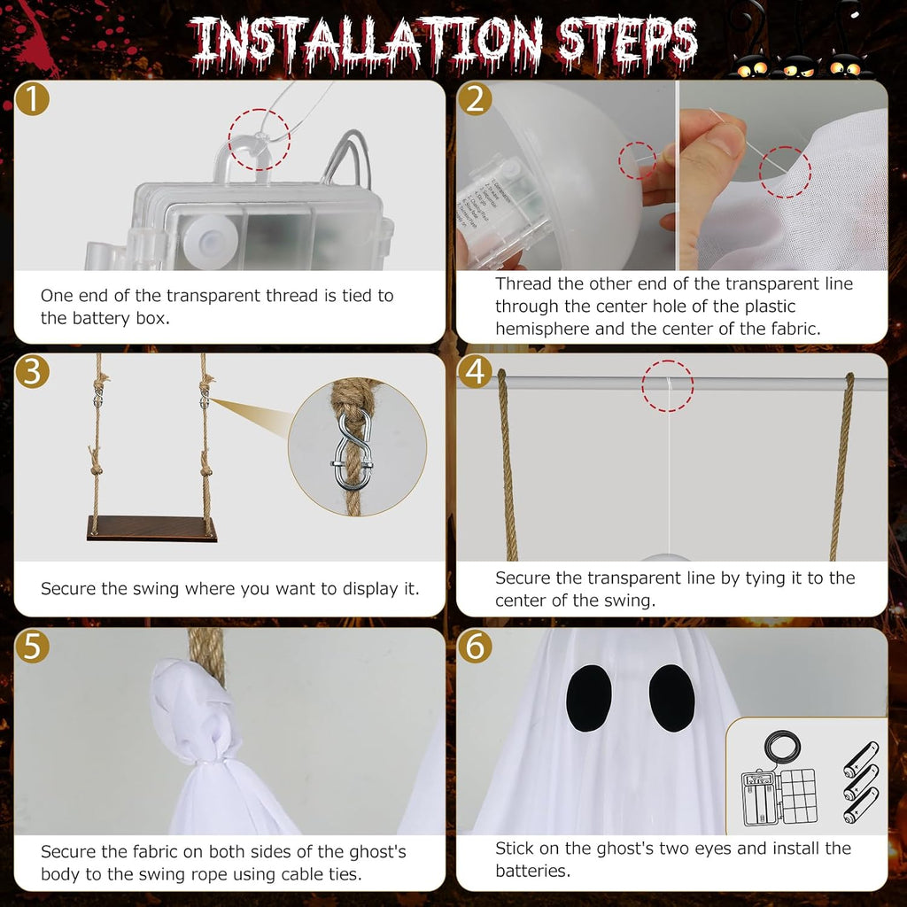 Halloween Decorations Outdoor – Hanging Swing Ghost 4-8FT, Remote Light Up | Spooky hanging ghost for porch, lawn, garden. Remote with timer. Perfect for Halloween party.