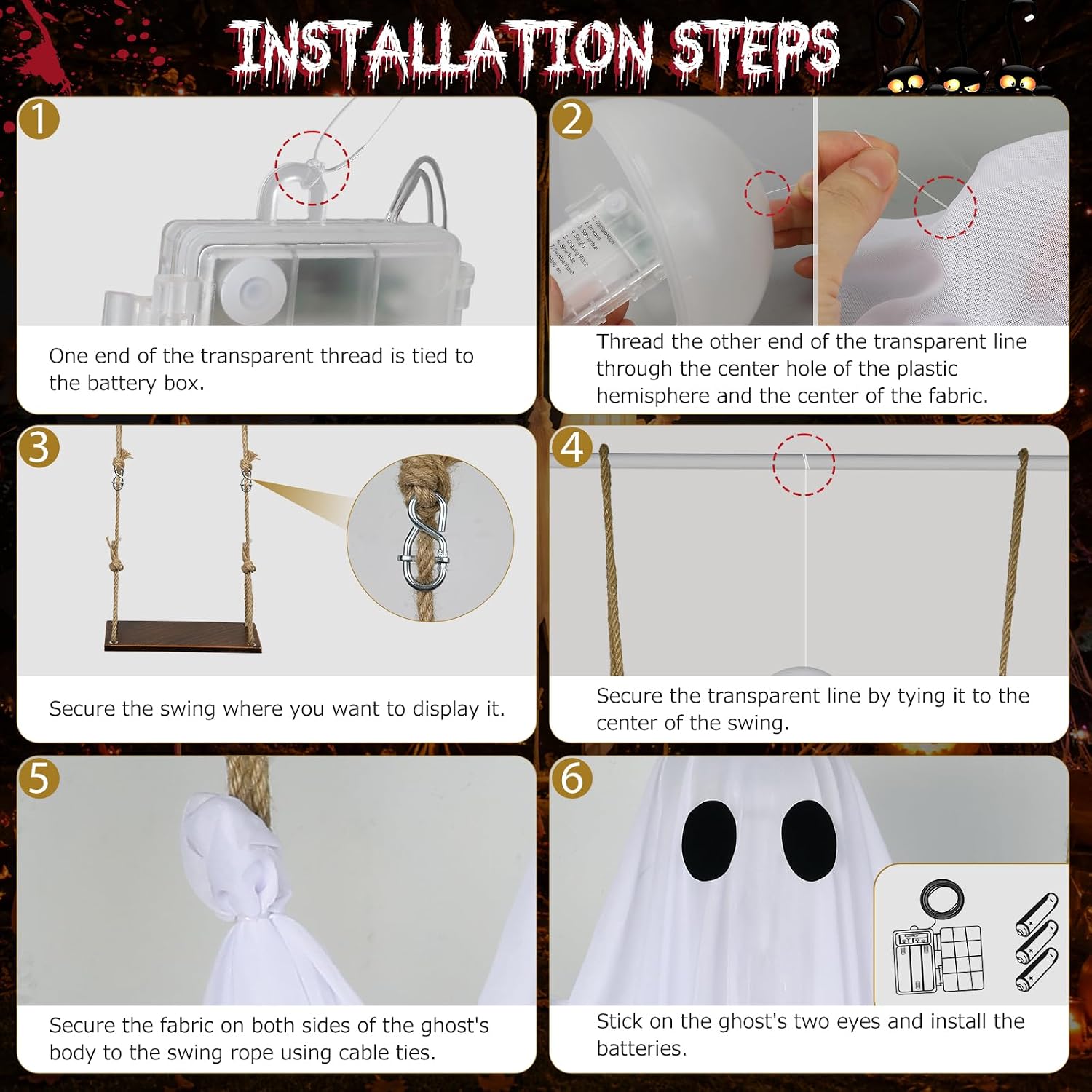 Halloween Decorations Outdoor – Hanging Swing Ghost 4-8FT, Remote Light Up | Spooky hanging ghost for porch, lawn, garden. Remote with timer. Perfect for Halloween party.