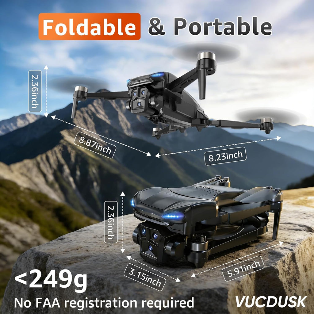 Drone with Camera for Adults - 4K Drone with 4.5” FPV Screen Controller, 60 Min Flight, Brushless Motor Foldable Quadcopter, Auto Return, Follow Me, 3 Speed Modes for Beginners - Gift Under 249g