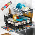 2-Tier Dish Drying Rack | 1-Minute Easy Assembly Kitchen Counter Dish Rack with Drainboard & Utensil Holder, Space Saving Dish Organizer for Apartment & Family Kitchen