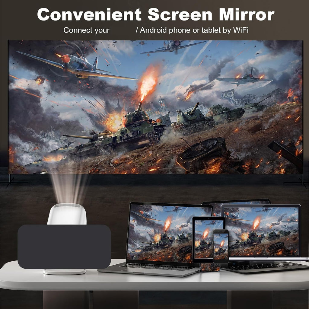 Projector - 4K 1080P Support | Android 11.0 | Bluetooth 5.2 | 6 2.4/5G | 300 ANSI 10000LM | Auto Trapezoidal Correction | 16:9 & 4:3 | USB AUX | 180°Rotatable