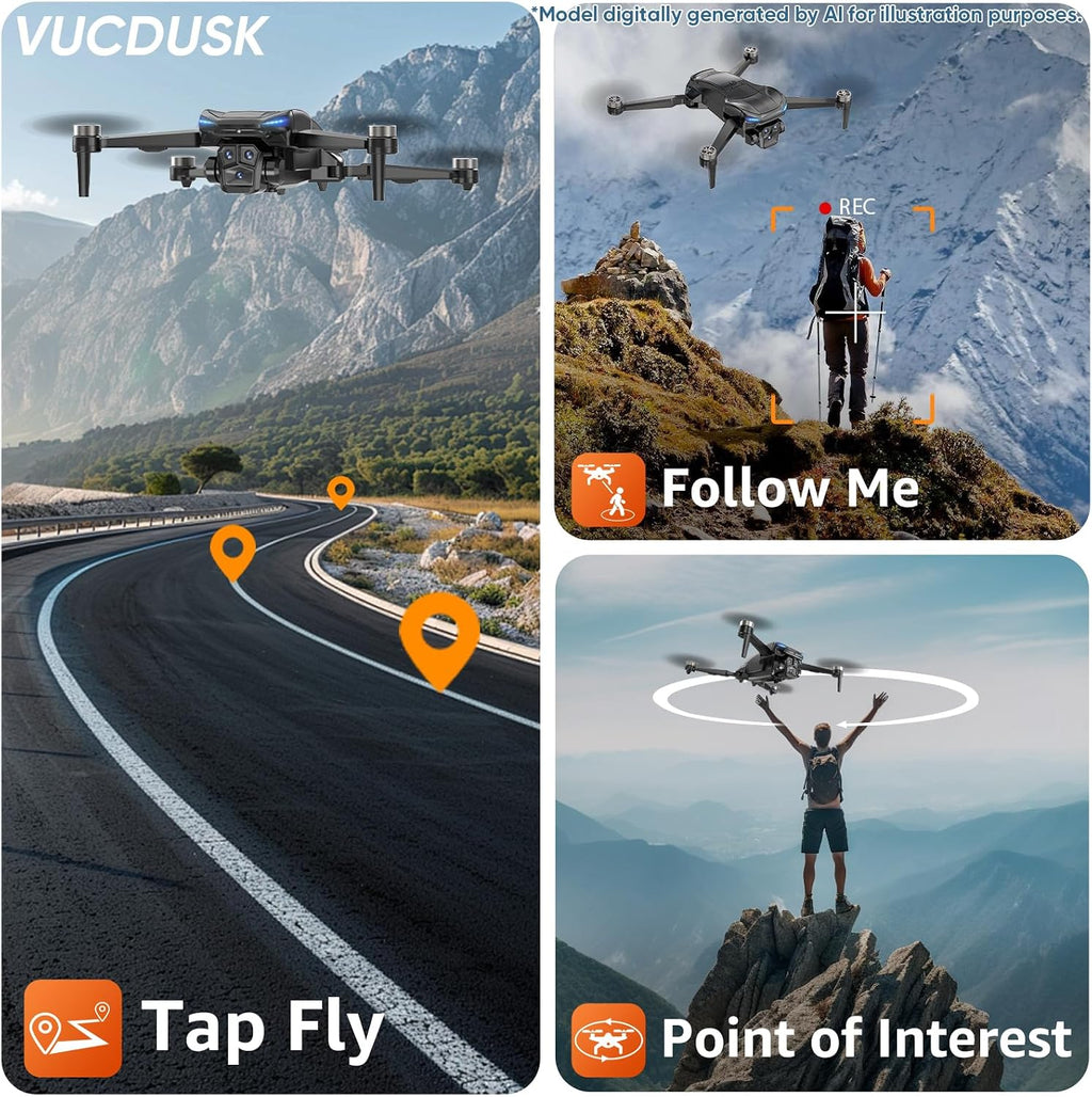 Drone with Camera for Adults - 4K Drone with 4.5” FPV Screen Controller, 60 Min Flight, Brushless Motor Foldable Quadcopter, Auto Return, Follow Me, 3 Speed Modes for Beginners - Gift Under 249g