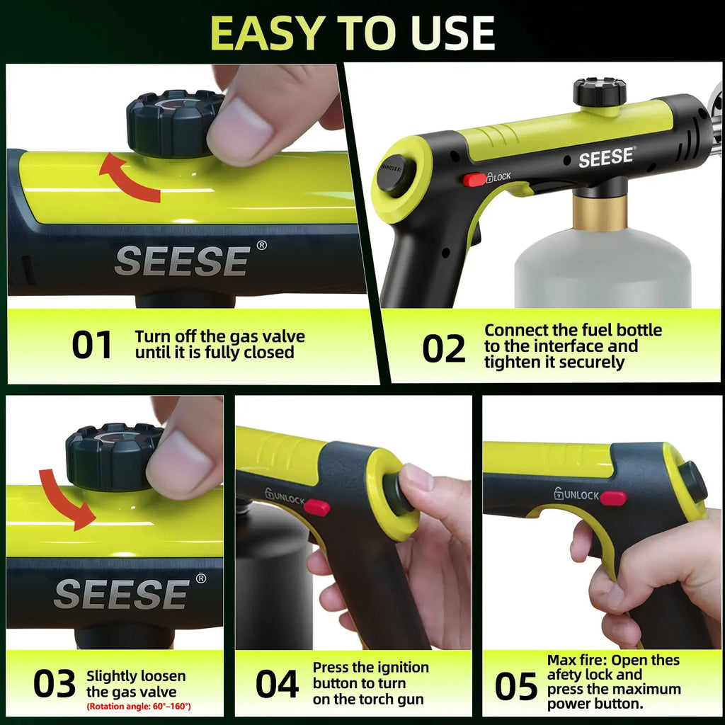 Powerful Propane Torch Gun, Adjustable Flame Blow Torch for Grilling, Weeding & Searing Steak