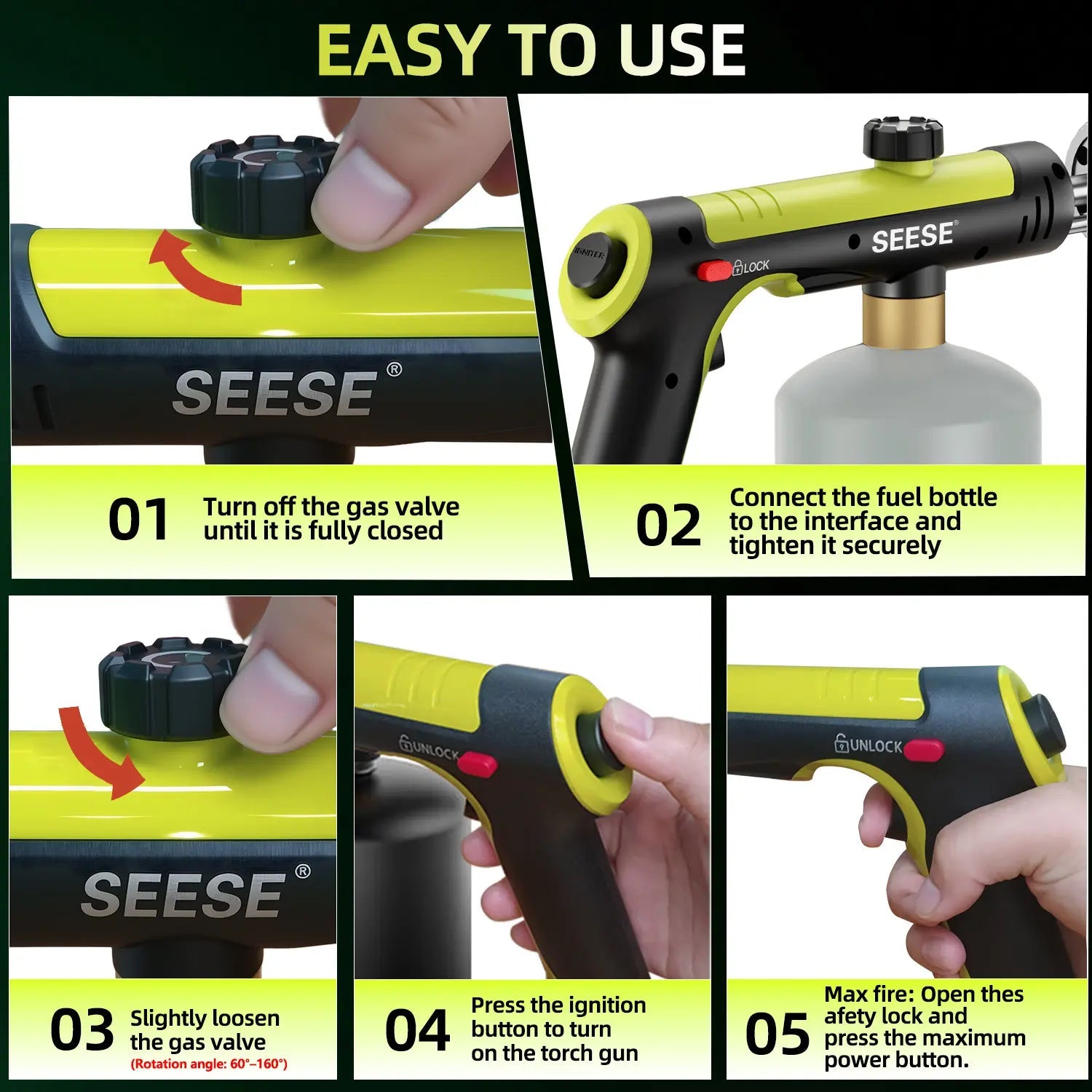 Powerful Propane Torch Gun, Adjustable Flame Blow Torch for Grilling, Weeding & Searing Steak