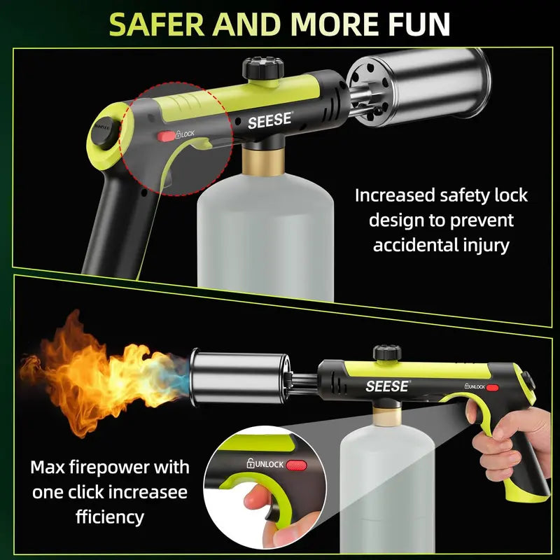 Powerful Propane Torch Gun, Adjustable Flame Blow Torch for Grilling, Weeding & Searing Steak