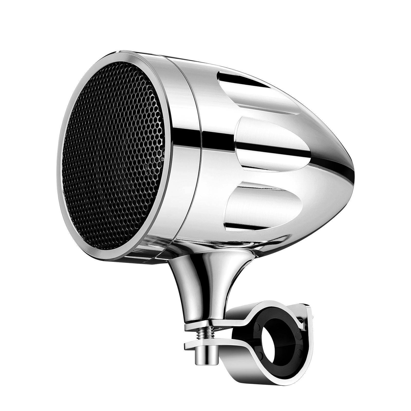 Single KSPEAKER S7CH chrome motorcycle speaker side view