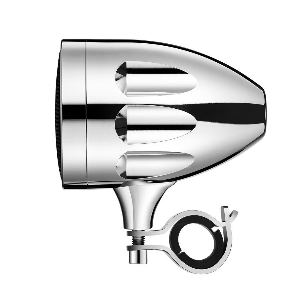 Single KSPEAKER S7CH chrome motorcycle speaker rear side view