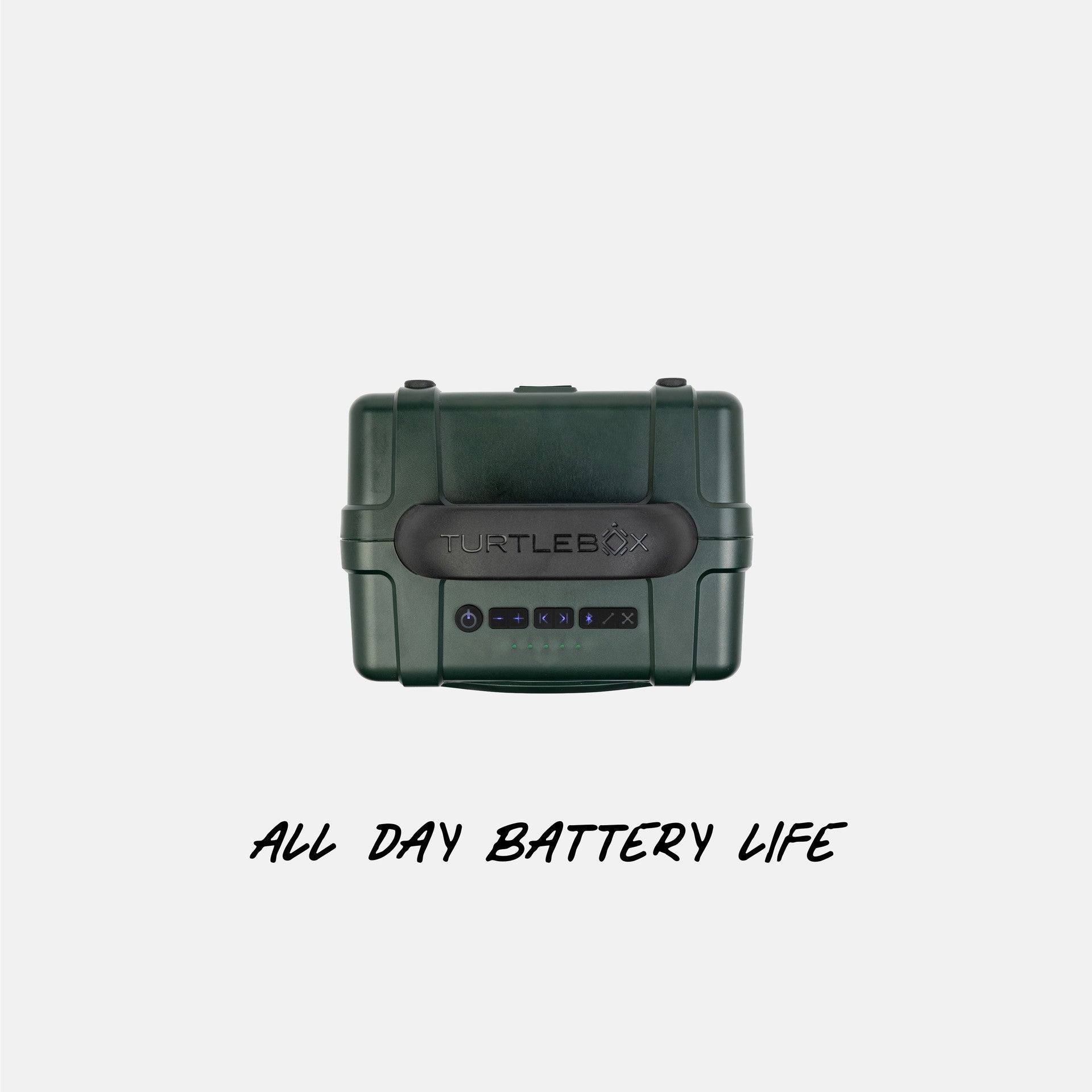 Green portable battery pack with 'Turtleback' branding on a white background #base-color_green