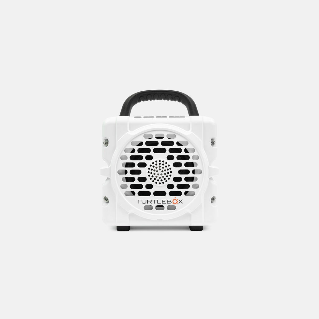 White portable heater with handle on a white background no-gallery