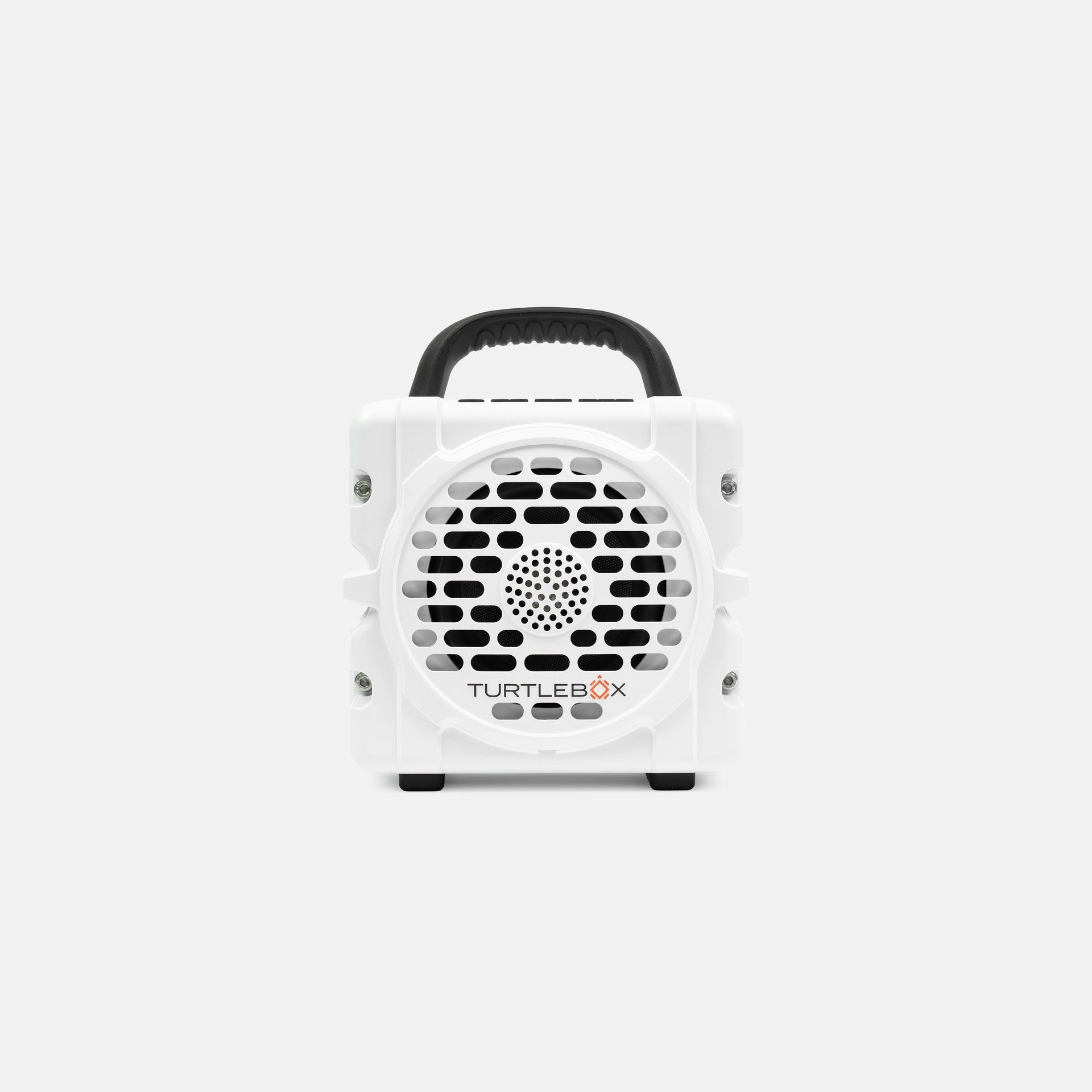 White portable heater with handle on a white background no-gallery