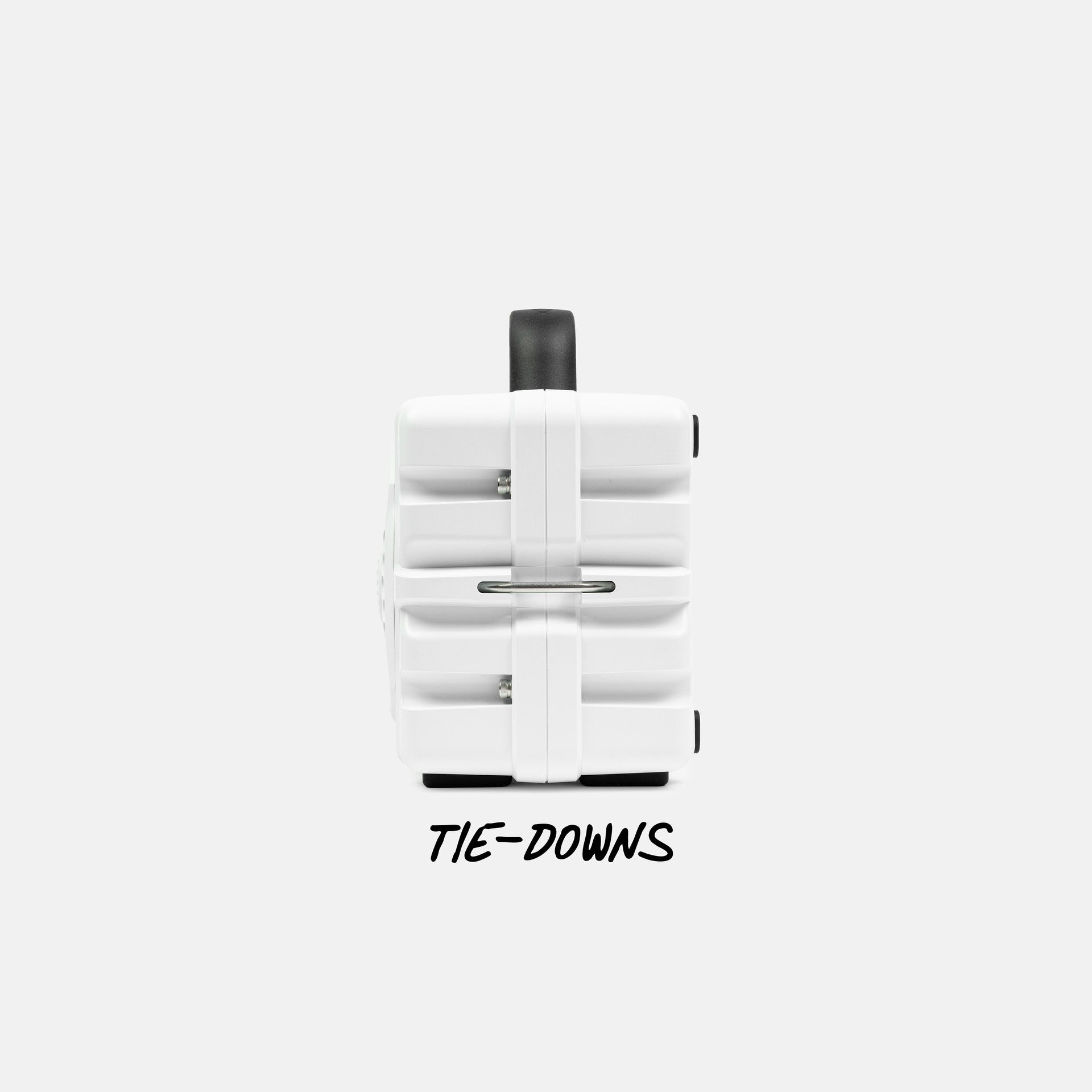 White tie-down system with black accents on a white background #base-color_white