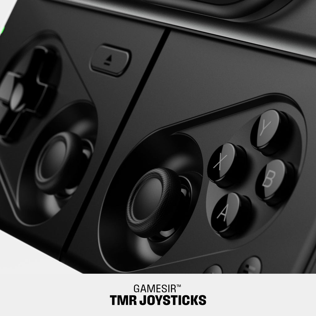 Close-up of a black gaming controller featuring joysticks and buttons labeled A, B, X, and Y.