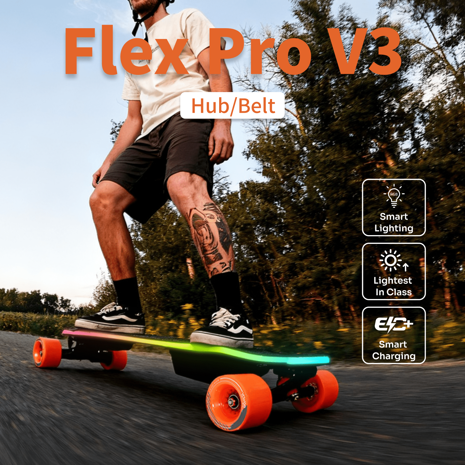 Close-up of Bifrost 3.0 smart lighting system on Exway Flex Pro V3