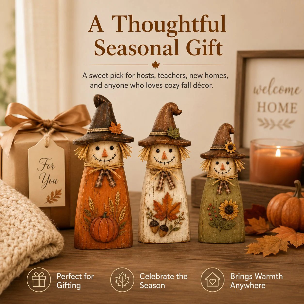 🍂Vintage Wooden Scarecrow Fall Decor Set