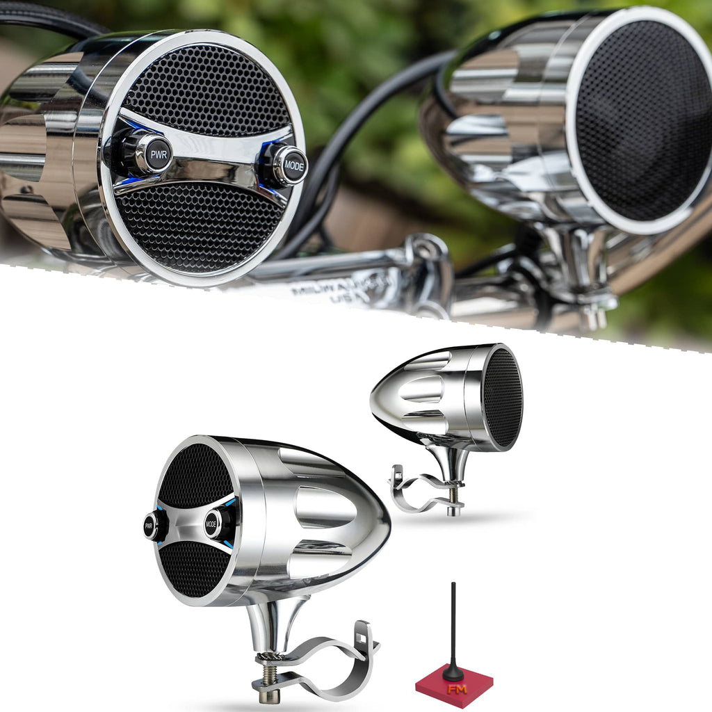 KSPEAKER S7CH chrome motorcycle Bluetooth speakers with FM antenna