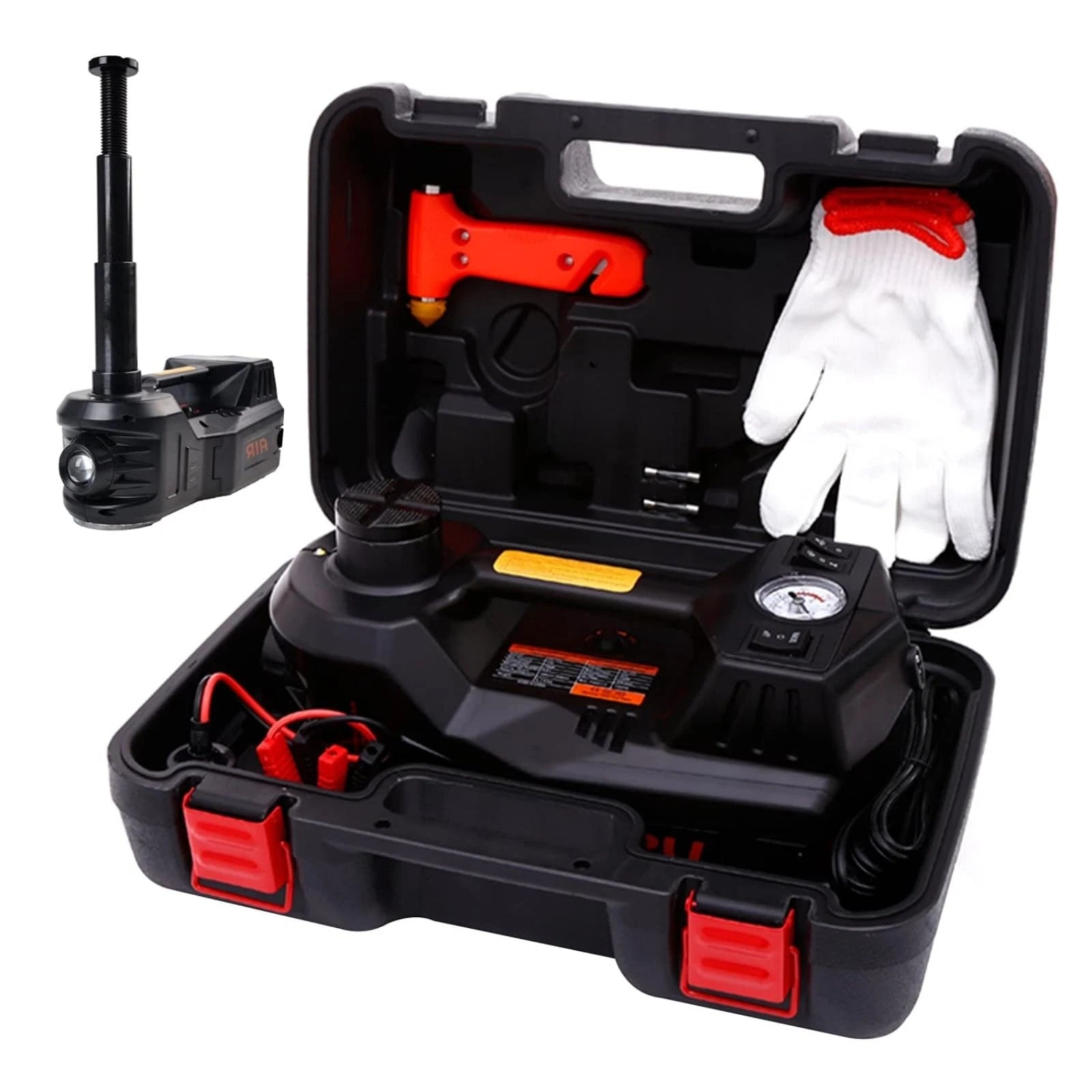 5 Ton 12V Electric Hydraulic Car Jack Kit – Tire Inflator Pump & Impact Wrench – Portable Floor Jack Lift – Lifting Range 155-450mm – For Sedan, SUV, MPV, Truck Tire Change, Repair – Electric Jack + Electric Wrench