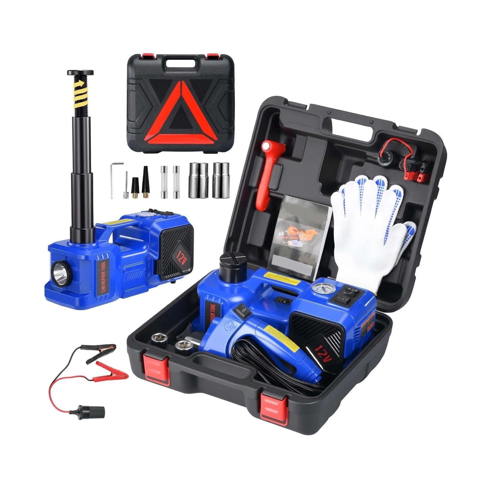 5 Ton 12V Electric Hydraulic Car Jack Kit – Tire Inflator Pump & Impact Wrench – Portable Floor Jack Lift – Lifting Range 155-450mm – For Sedan, SUV, MPV, Truck Tire Change, Repair – Electric Jack + Electric Wrench