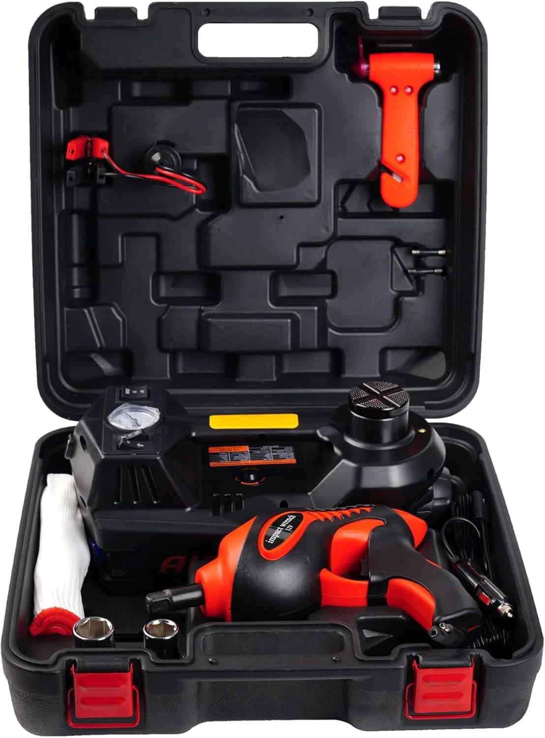 5 Ton 12V Electric Hydraulic Car Jack Kit – Tire Inflator Pump & Impact Wrench – Portable Floor Jack Lift – Lifting Range 155-450mm – For Sedan, SUV, MPV, Truck Tire Change, Repair – Electric Jack + Electric Wrench