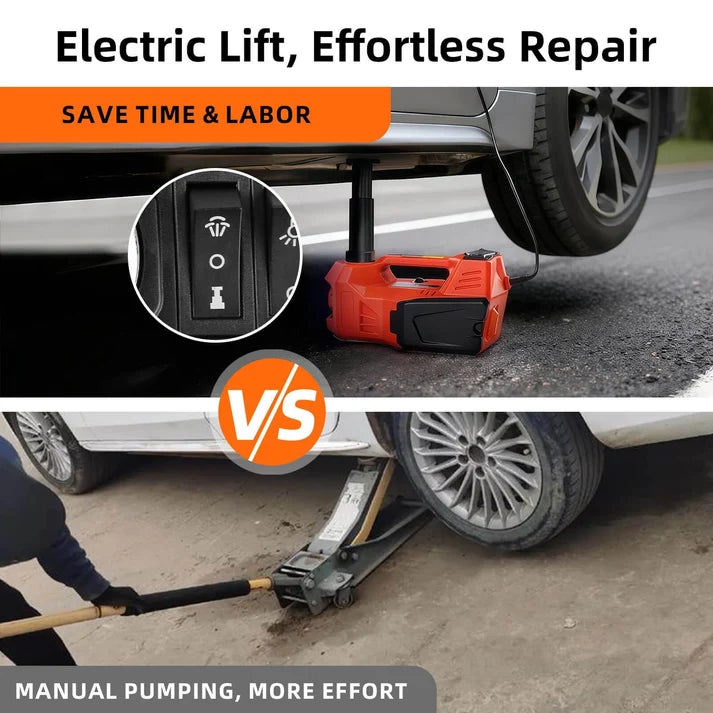 5 Ton 12V Electric Hydraulic Car Jack Kit – Tire Inflator Pump & Impact Wrench – Portable Floor Jack Lift – Lifting Range 155-450mm – For Sedan, SUV, MPV, Truck Tire Change, Repair – Electric Jack + Electric Wrench