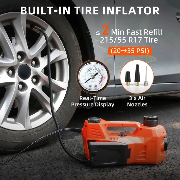 5 Ton 12V Electric Hydraulic Car Jack Kit – Tire Inflator Pump & Impact Wrench – Portable Floor Jack Lift – Lifting Range 155-450mm – For Sedan, SUV, MPV, Truck Tire Change, Repair – Electric Jack + Electric Wrench