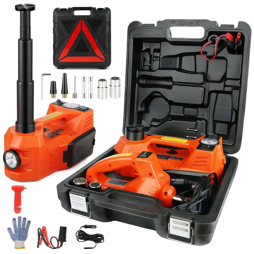 5 Ton 12V Electric Hydraulic Car Jack Kit – Tire Inflator Pump & Impact Wrench – Portable Floor Jack Lift – Lifting Range 155-450mm – For Sedan, SUV, MPV, Truck Tire Change, Repair – Electric Jack + Electric Wrench