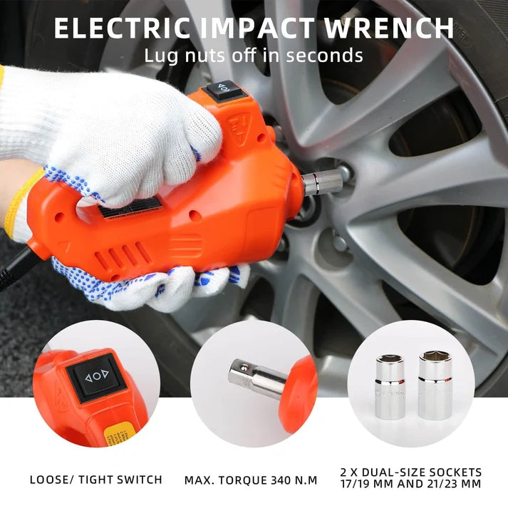 5 Ton 12V Electric Hydraulic Car Jack Kit – Tire Inflator Pump & Impact Wrench – Portable Floor Jack Lift – Lifting Range 155-450mm – For Sedan, SUV, MPV, Truck Tire Change, Repair – Electric Jack + Electric Wrench